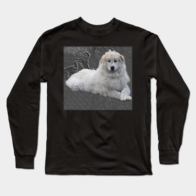 Pyrenees mountain dog in greybackground. Long Sleeve T-Shirt by robelf